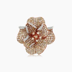 Fancy & White Diamond Pave Set Lilly Flower Floral 18K Rose Gold Ring