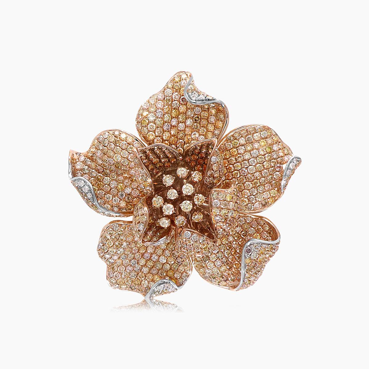 Anillo de oro rosa de 18 quilates con pavé de diamantes blancos y de fantasía Flor de Lilly Corte mixto en venta
