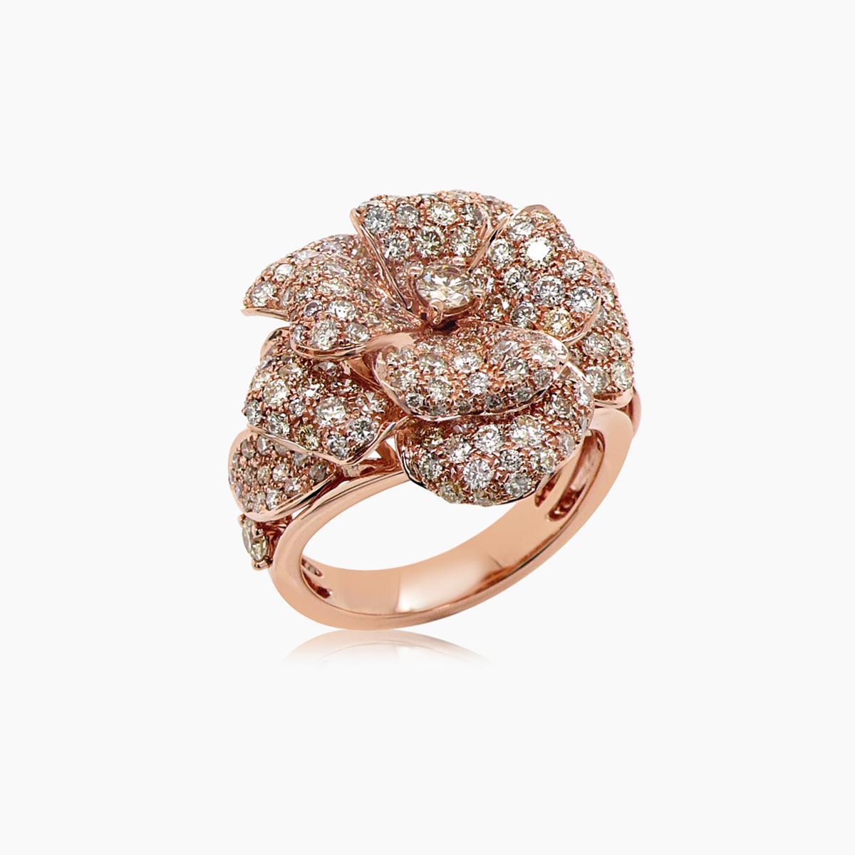 Taille mixte Bague en or rose 18 carats sertie de diamants blancs et fantaisie The Lilly Flower Floral en vente