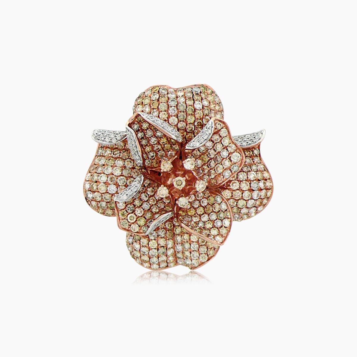 Anillo de oro rosa de 18 quilates con pavé de diamantes blancos y de fantasía Flor de Lilly Corte mixto en venta