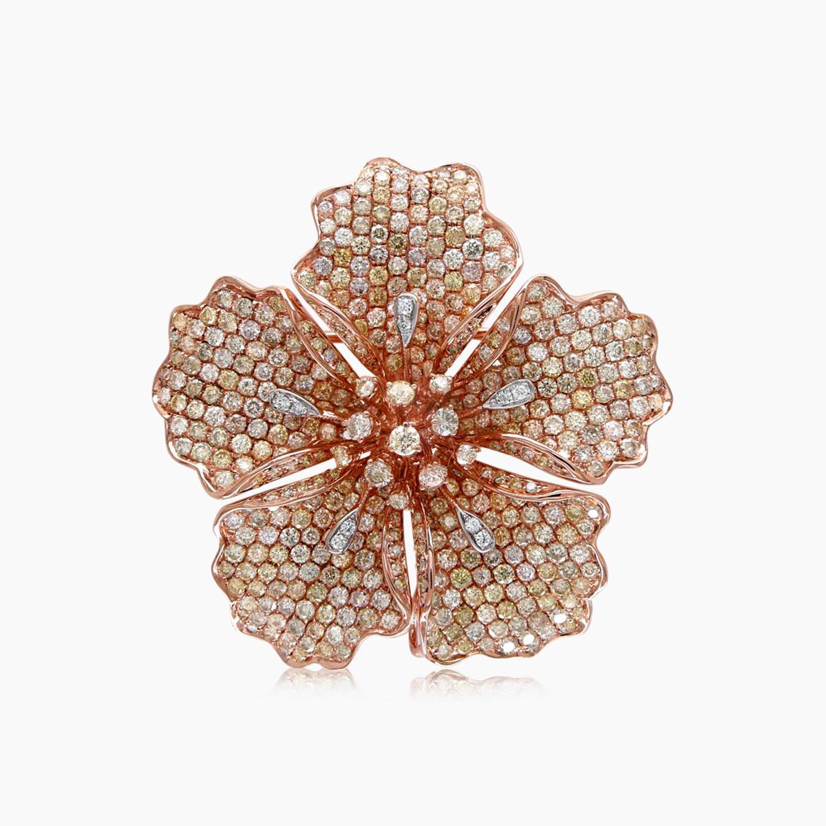 Taille mixte Bague en or rose 18 carats sertie de diamants blancs et fantaisie The Lilly Flower Floral en vente