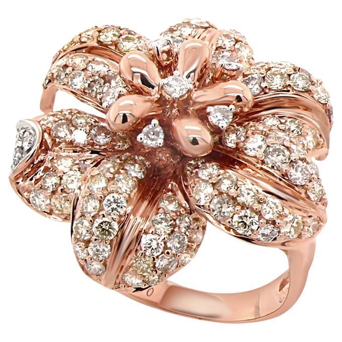 Bague en or rose 18 carats sertie de diamants blancs et fantaisie The Lilly Flower Floral