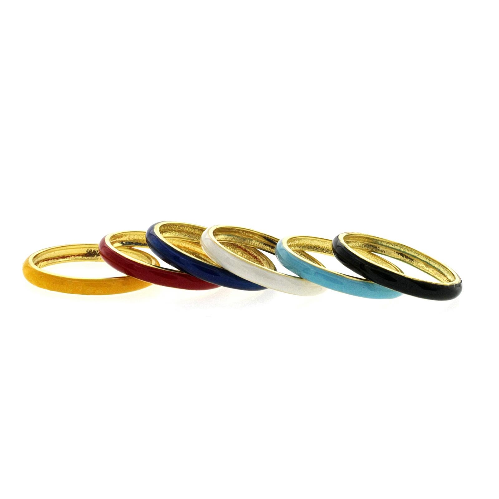 Women's or Men's Fancy White Enamel 14 Karat Yellow Gold Band Ring