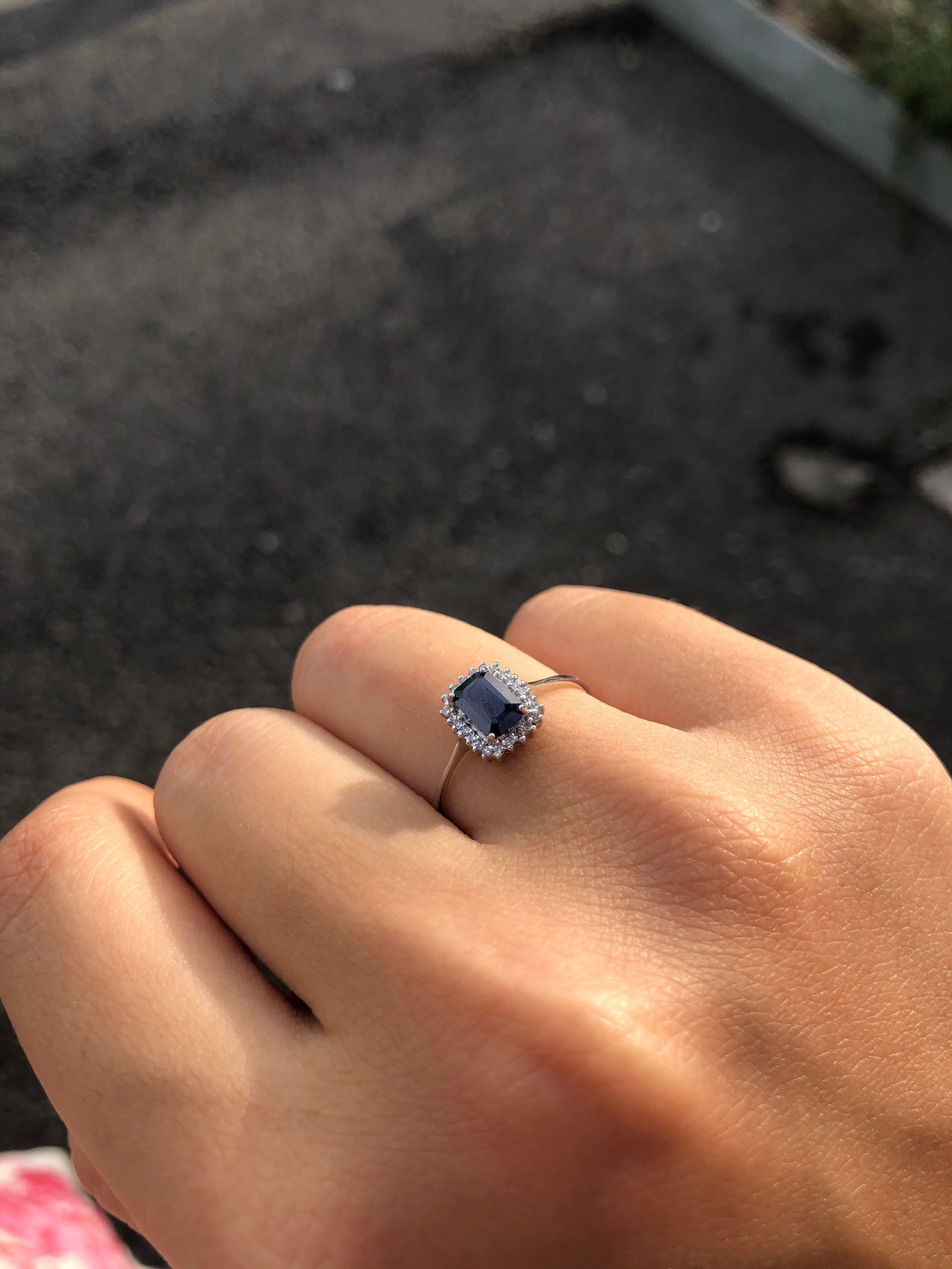 Fancy White Gold Engagement Blue Sapphire Solitaire Ring 2