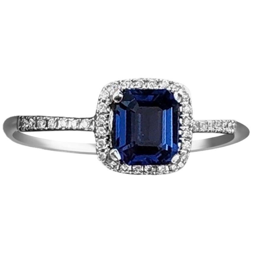 Fancy White Gold Engagement Blue Sapphire Solitaire Ring