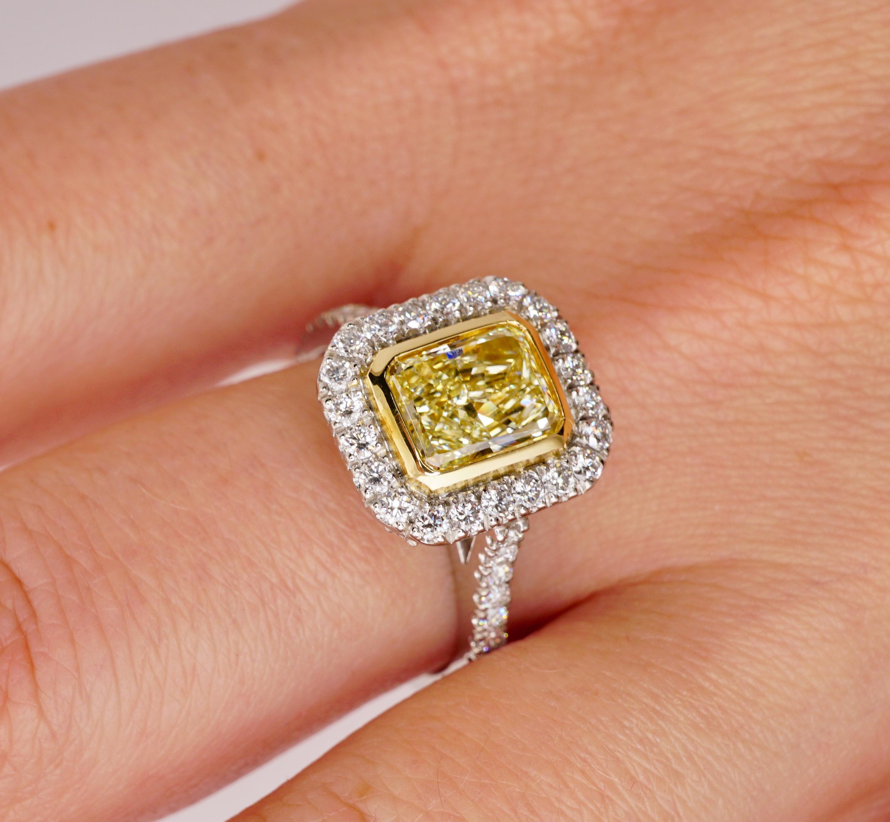 Contemporary Fancy Yellow 1.11 Carat Certified Diamond Engagement Ring