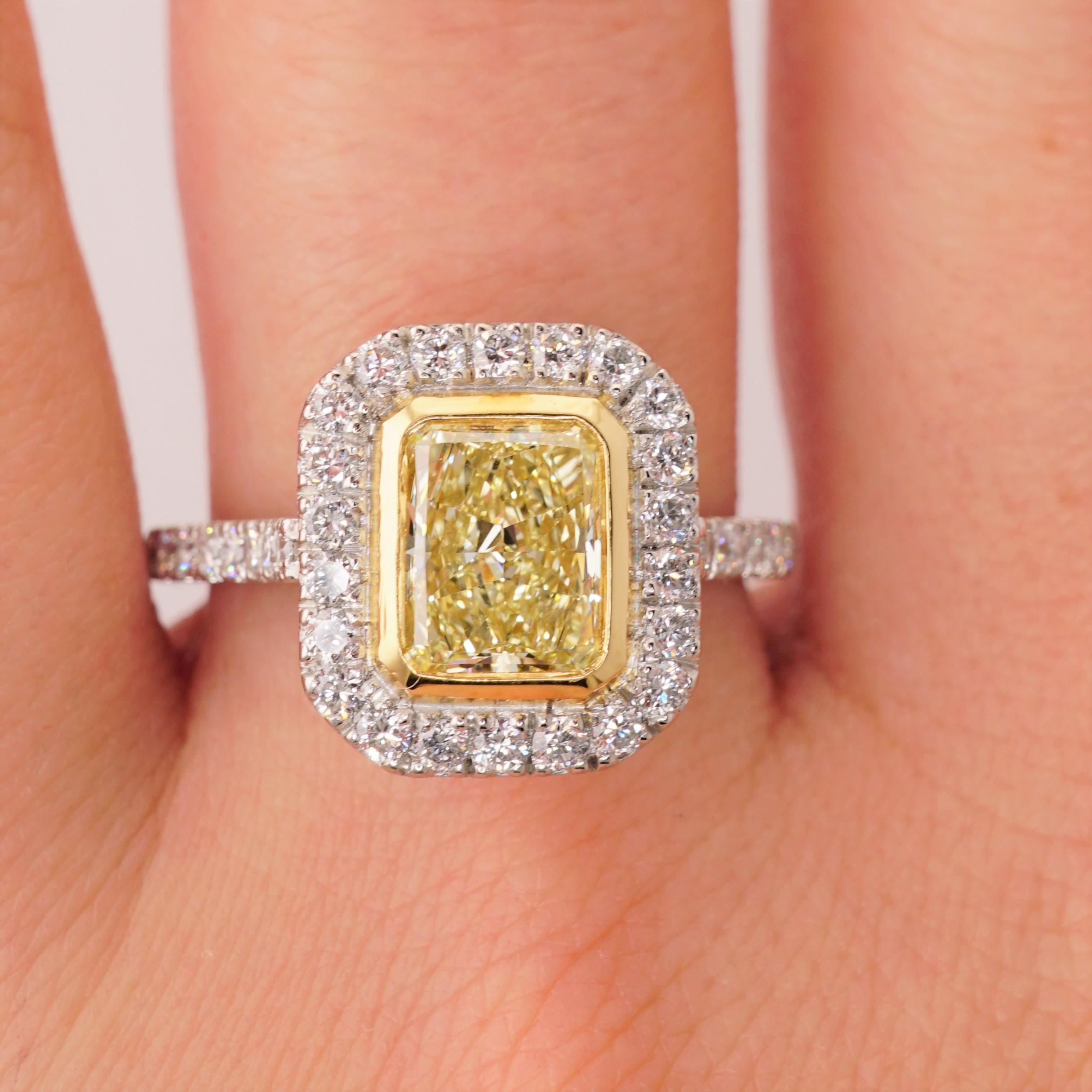 Radiant Cut Fancy Yellow 1.11 Carat Certified Diamond Engagement Ring