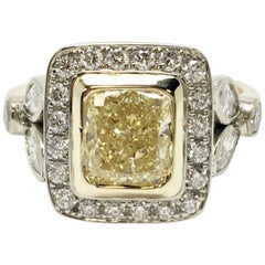 Fancy Yellow 1.66 Carat Cushion Cut Diamond Ring