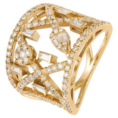 Fancy Yellow 18K Gold White Diamond Ring for Her