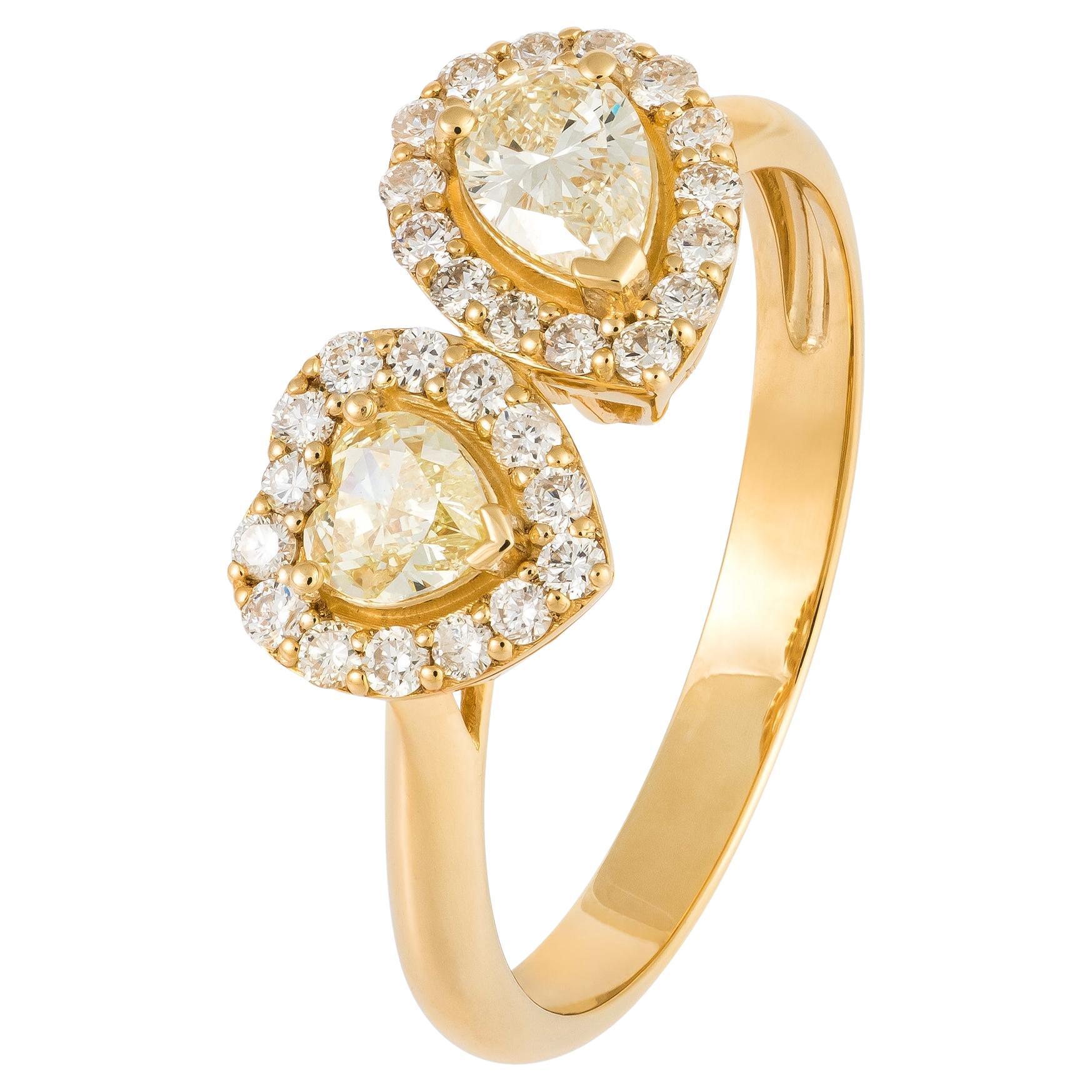 Fancy Yellow 18K Gold White Diamond Ring For Her