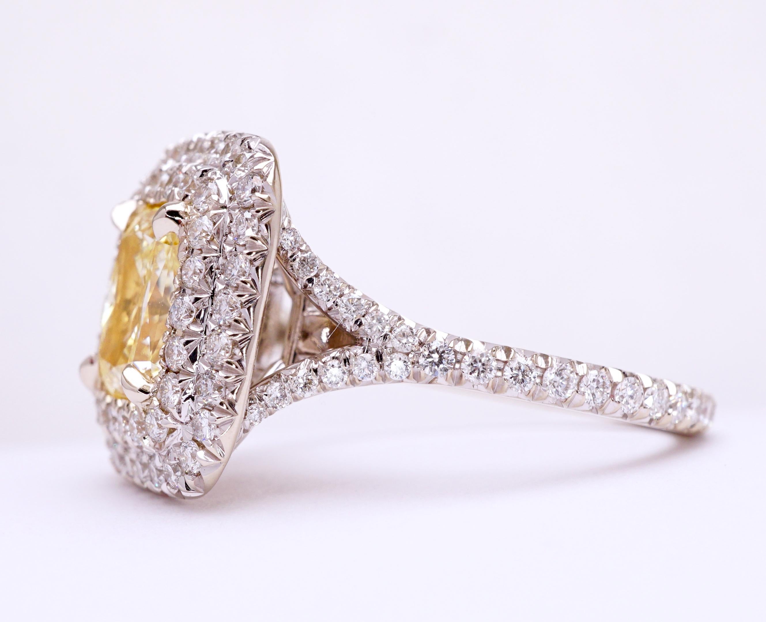 Women's GIA Certified Fancy Yellow 2.03 Carat Diamond Engagement Ring