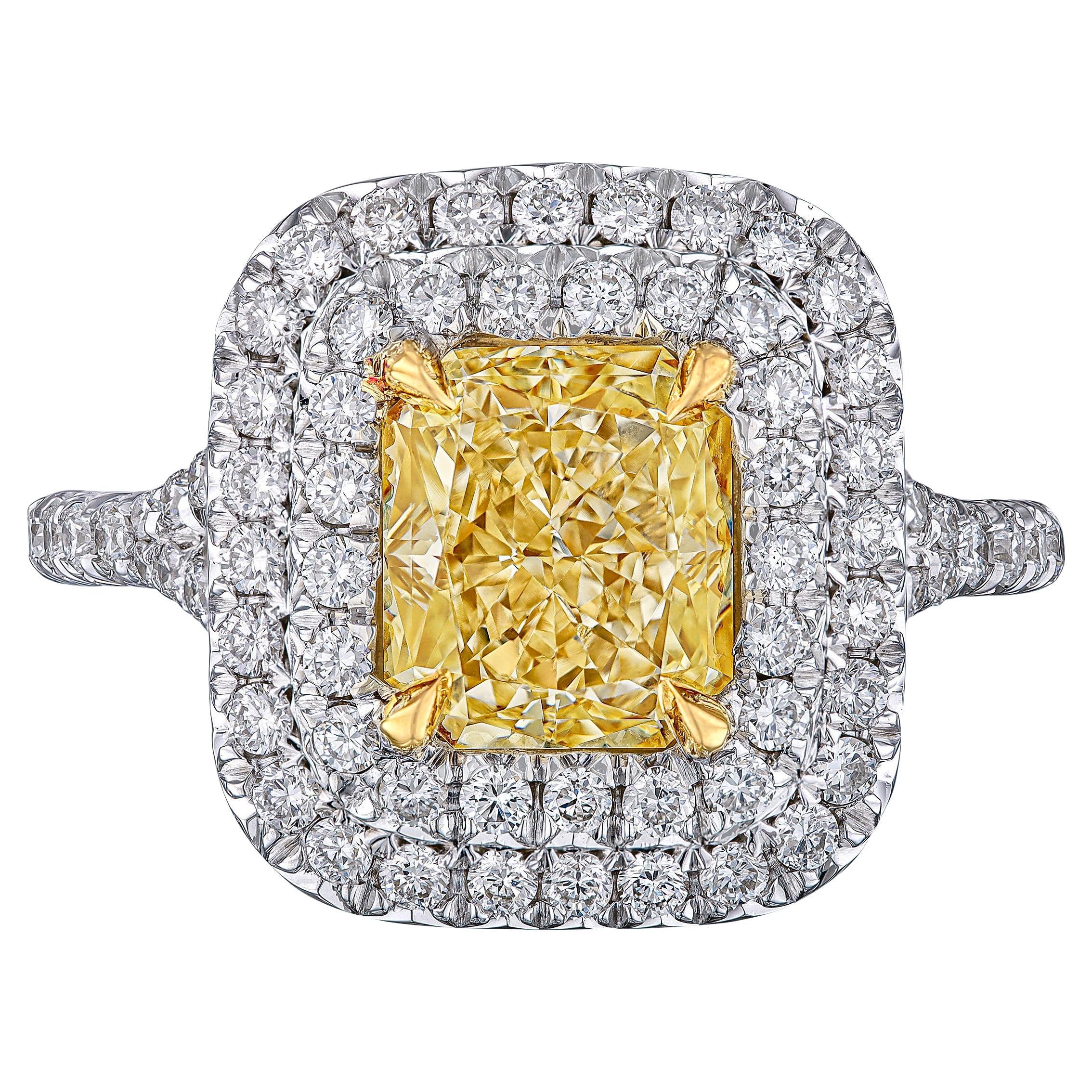 GIA Certified Fancy Yellow 2.03 Carat Diamond Engagement Ring