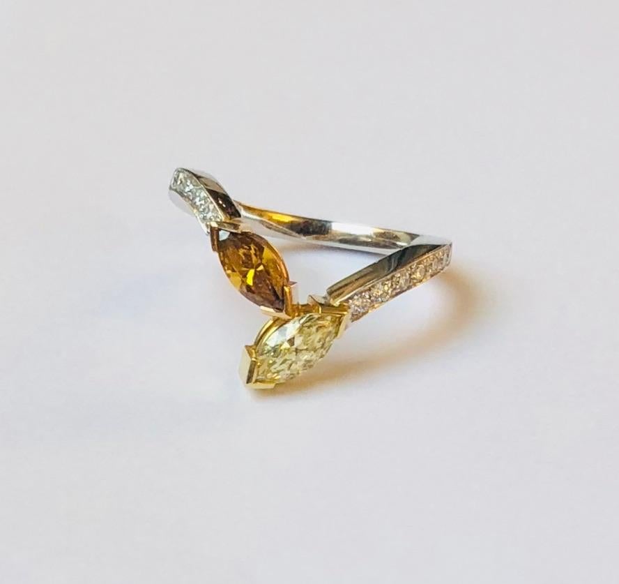 Contemporary Fancy-Yellow and Cognac Diamond Toi & Moi Ring Van der Veken For Sale