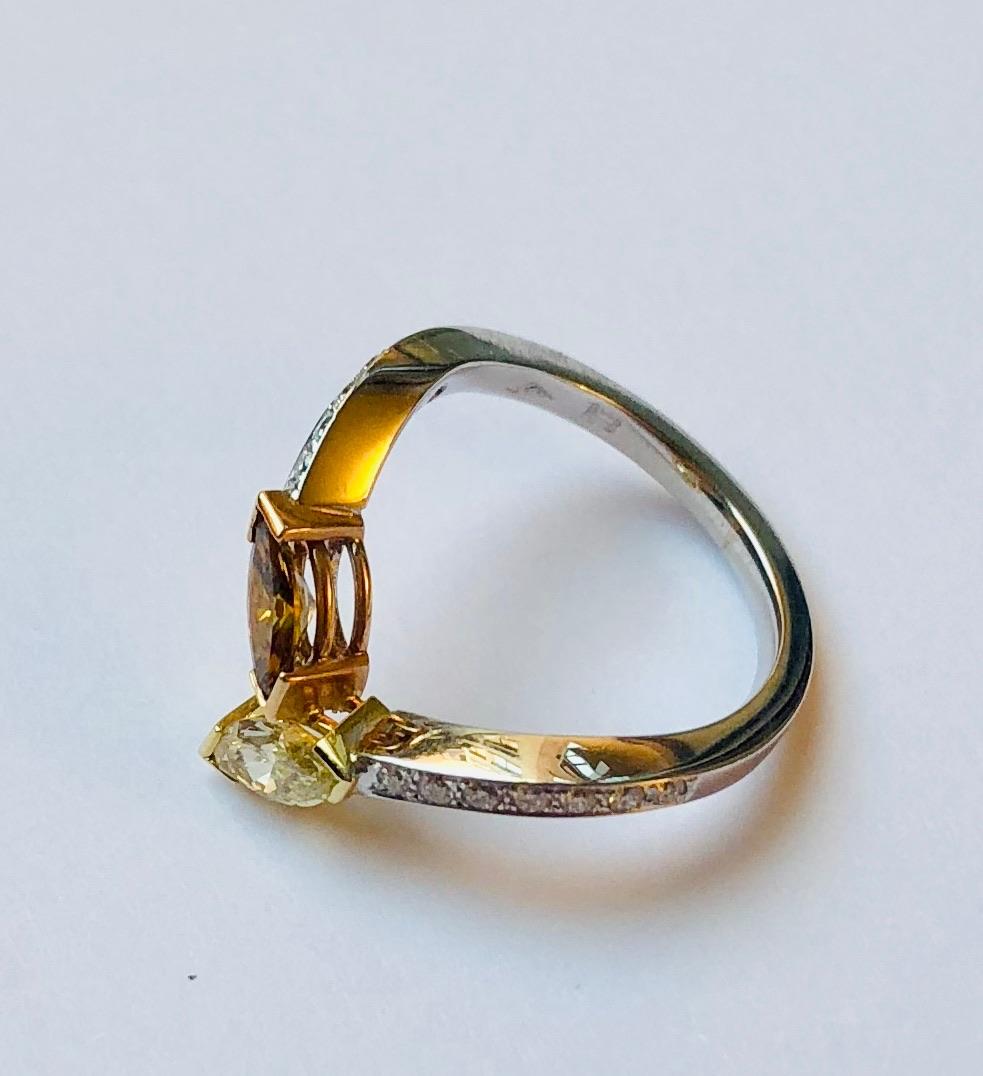 Fancy-Yellow and Cognac Diamond Toi & Moi Ring Van der Veken In New Condition For Sale In Antwerpen, BE