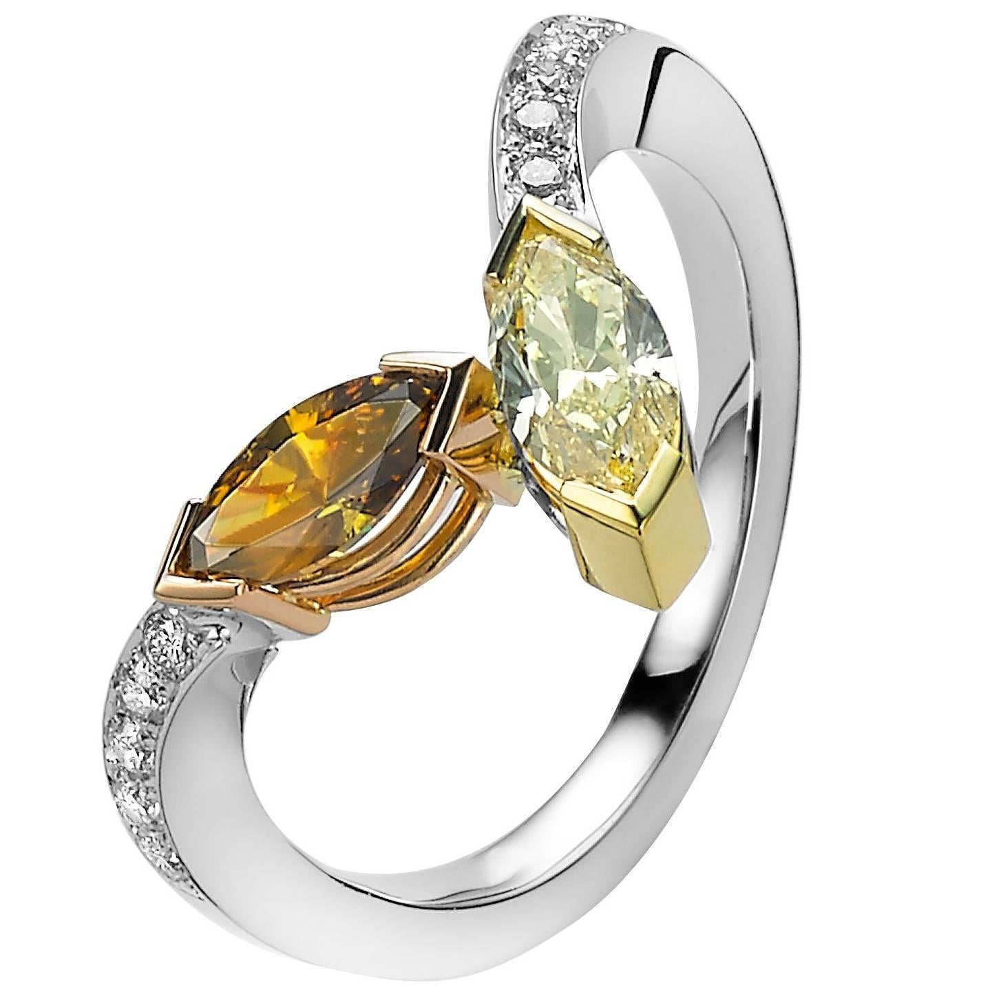 Fancy-Yellow and Cognac Diamond Toi & Moi Ring Van der Veken For Sale