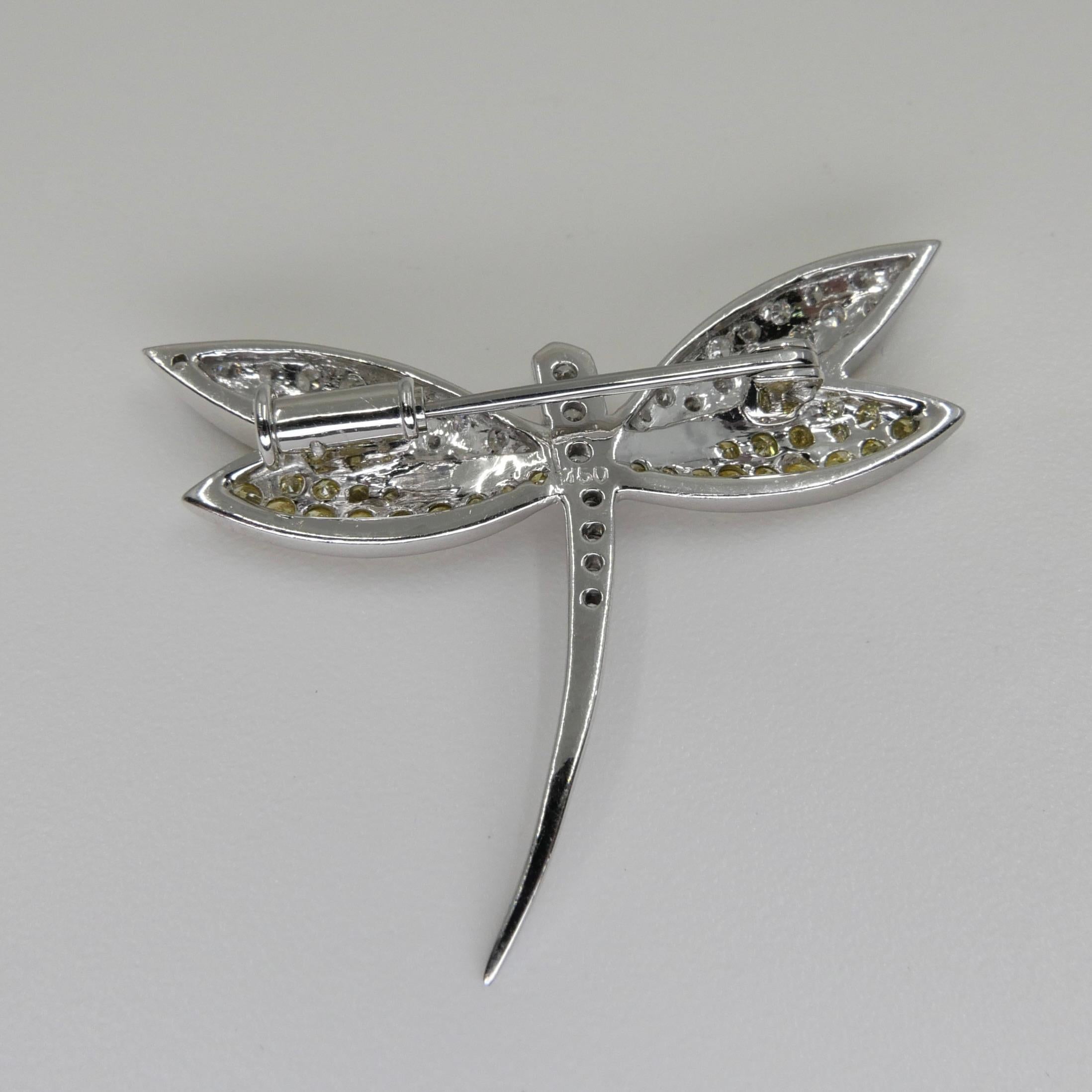 Fancy Yellow and White Diamond Dragonfly Brooch For Sale 7