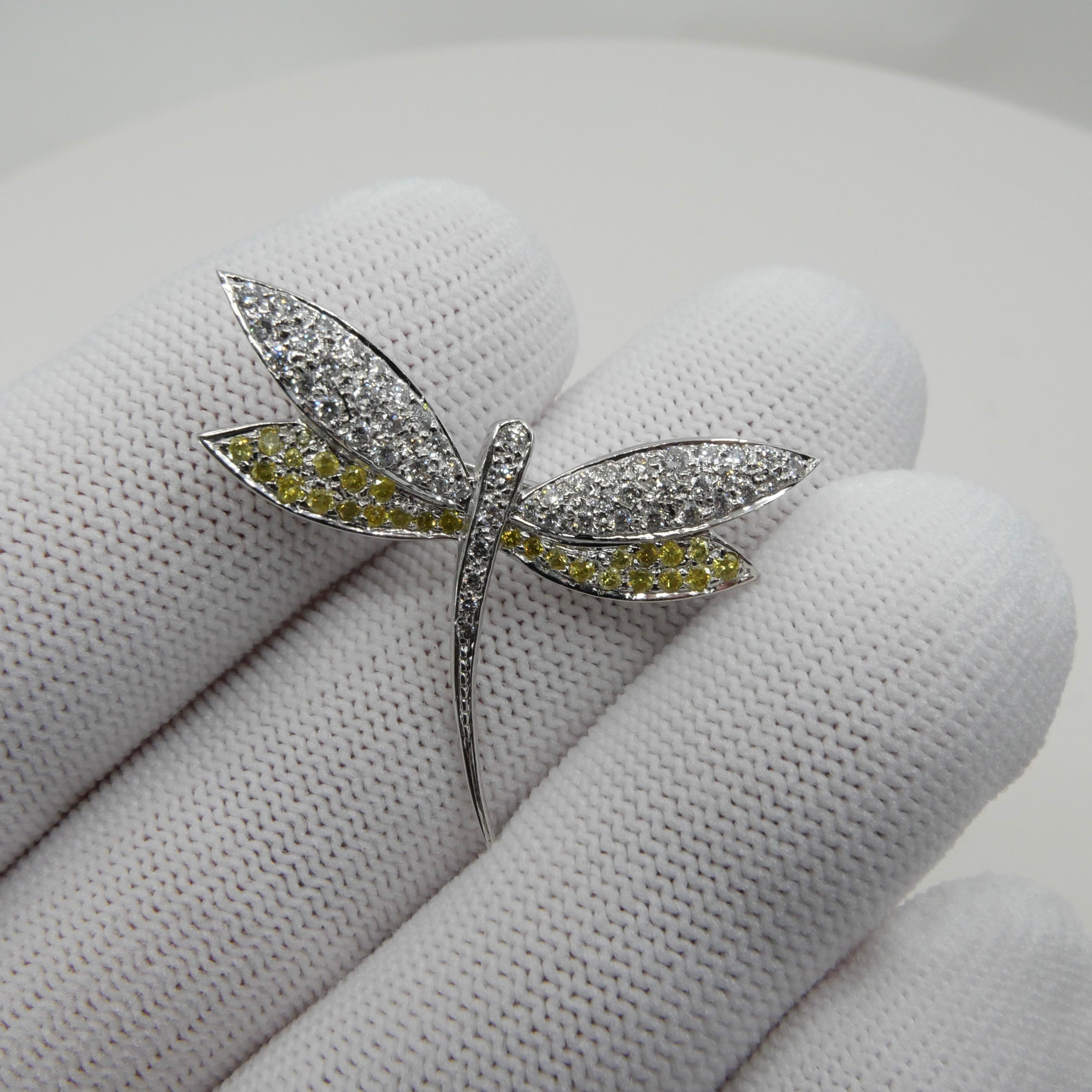 Fancy Yellow and White Diamond Dragonfly Brooch For Sale 8