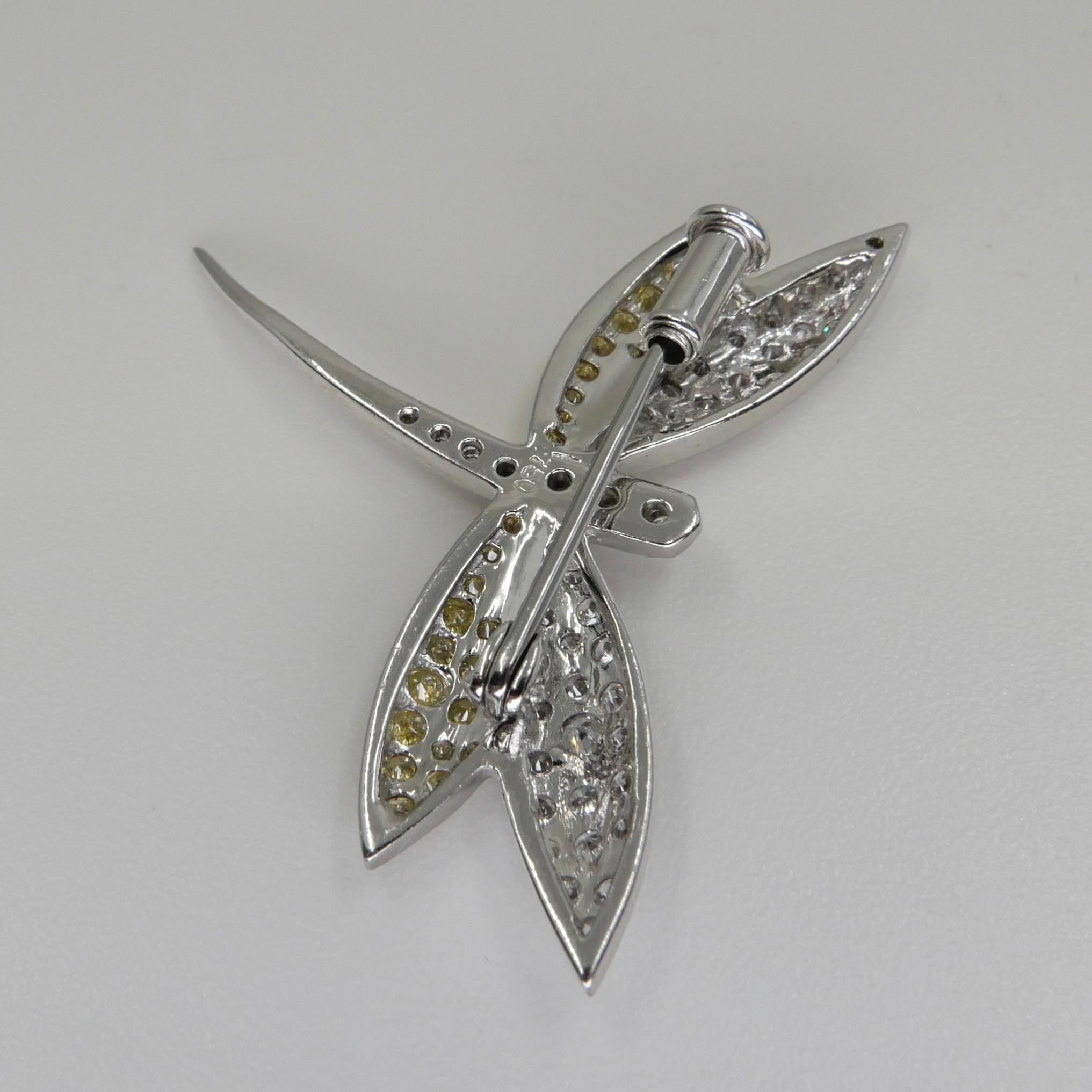 Fancy Yellow and White Diamond Dragonfly Brooch For Sale 2