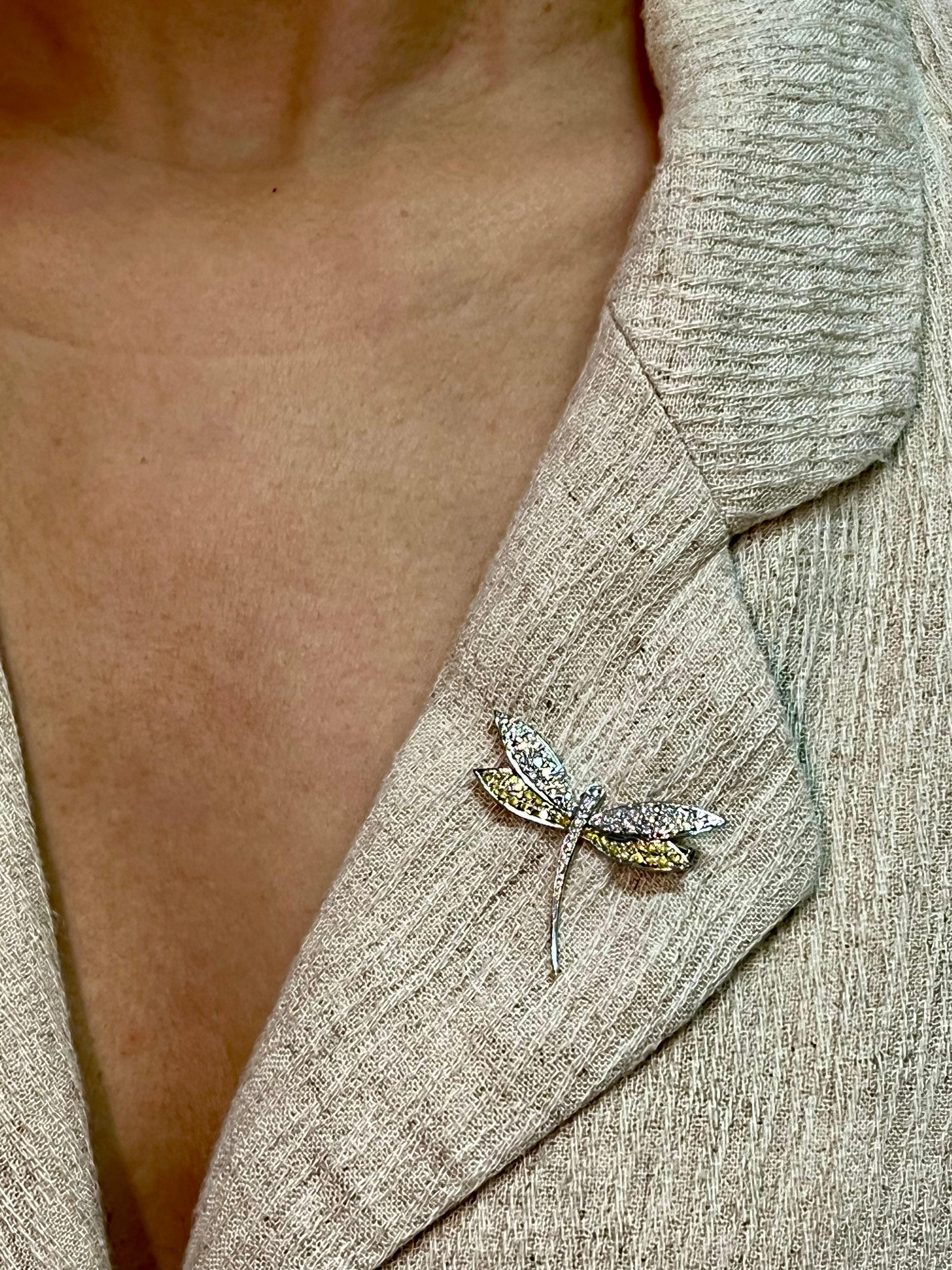 Fancy Yellow and White Diamond Dragonfly Brooch For Sale 4