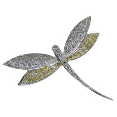 Fancy Yellow and White Diamond Dragonfly Brooch