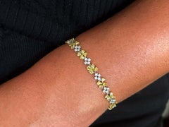 Fancy Yellow and White Diamond Flower Bracelet 18K White Gold