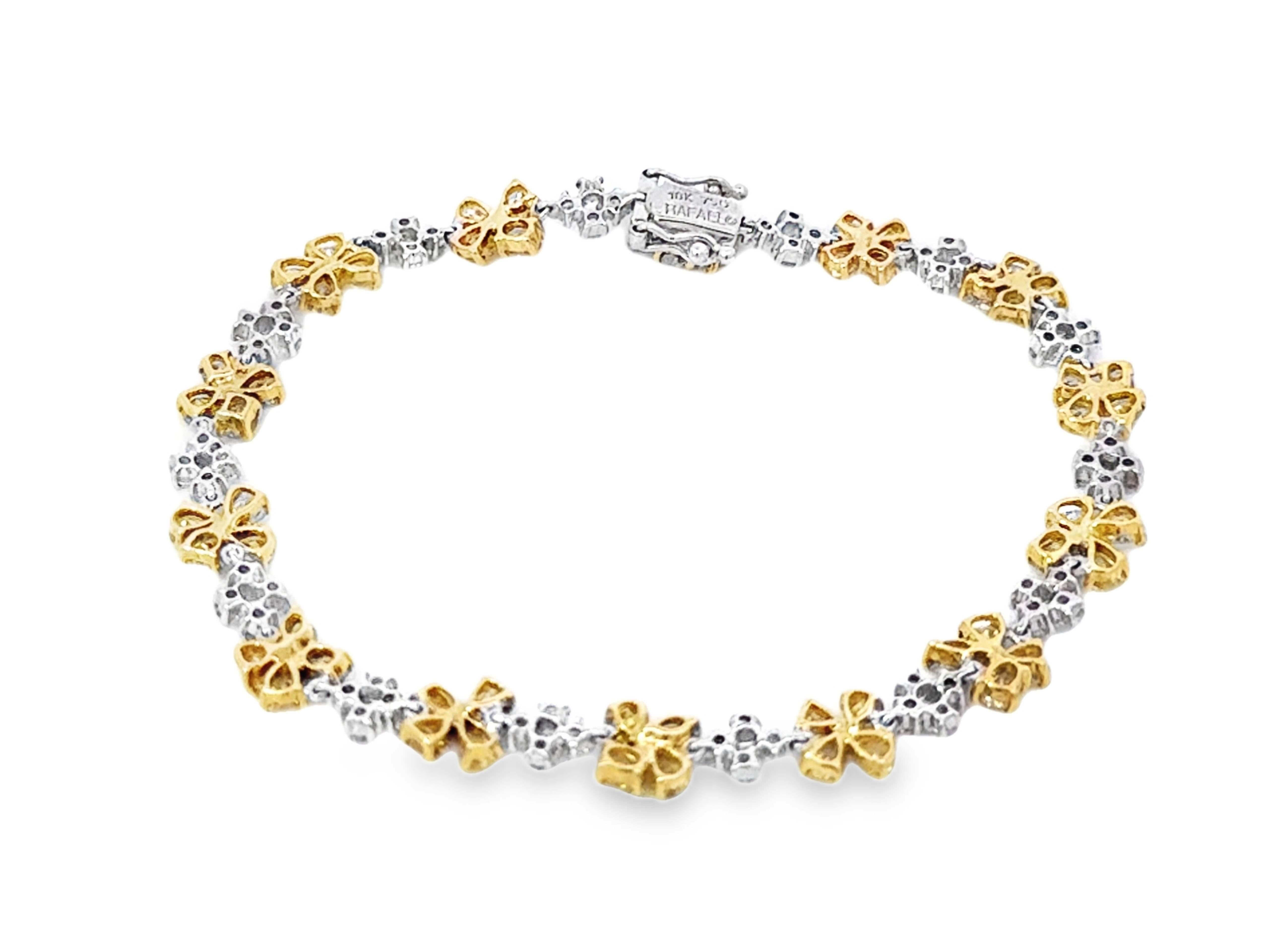 Fancy Yellow and White Diamond Flower Bracelet 18K White Gold In New Condition For Sale In Honolulu, HI