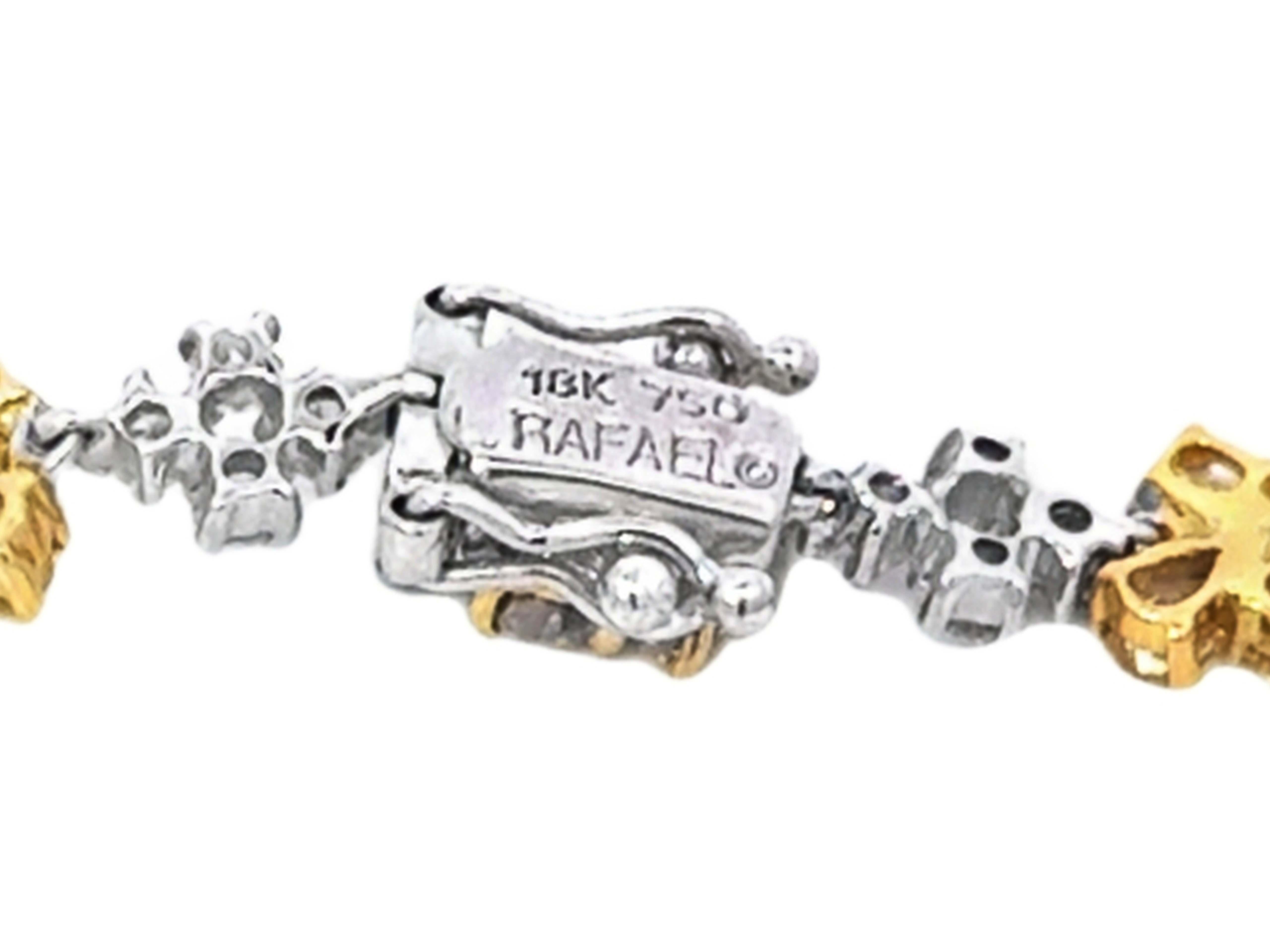 Fancy Yellow and White Diamond Flower Bracelet 18K White Gold For Sale 1
