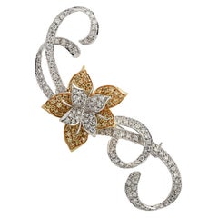 Fancy Yellow and White Diamond Flower Brooch Pin