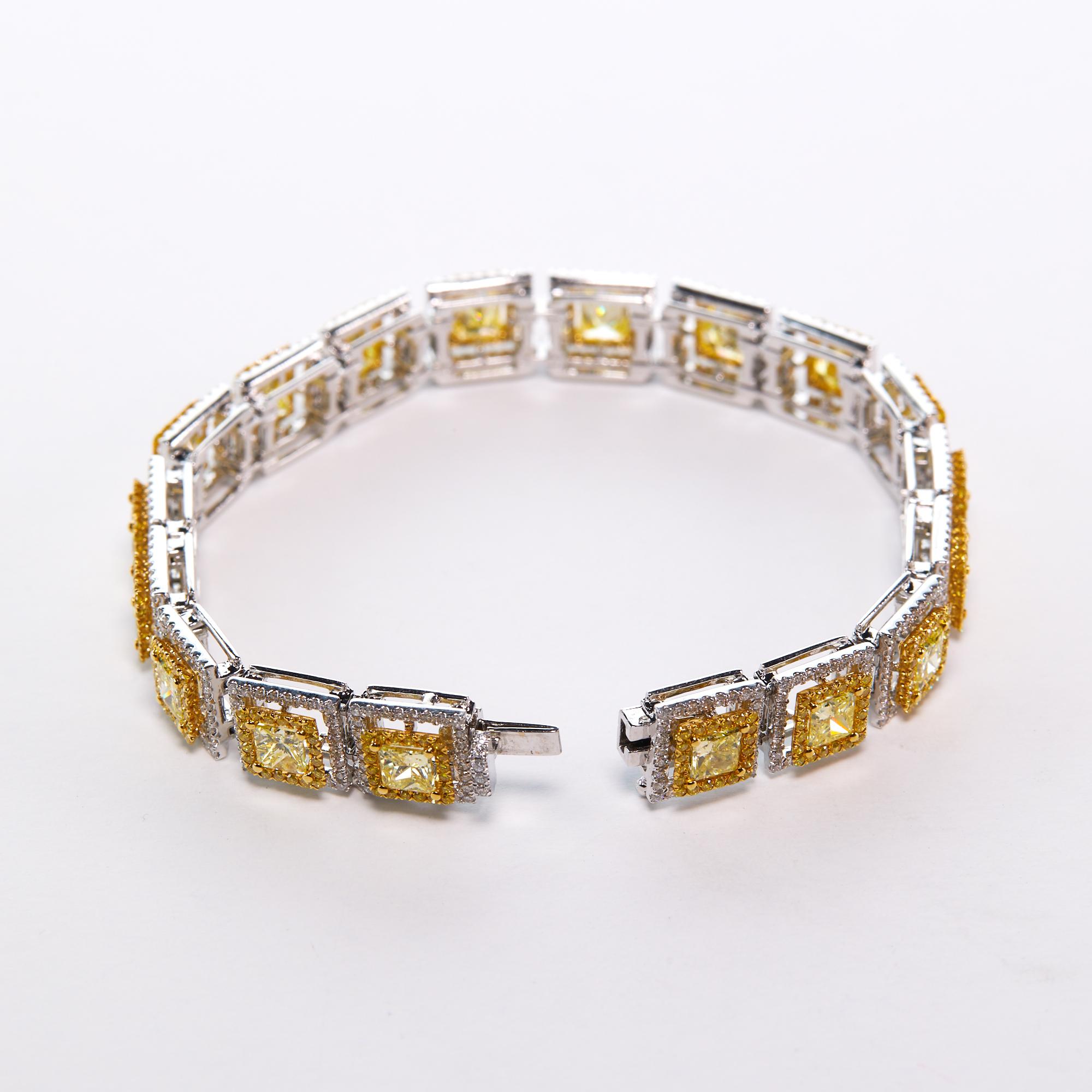 Contemporary Fancy Yellow and White Diamond Modern Bracelet For Sale