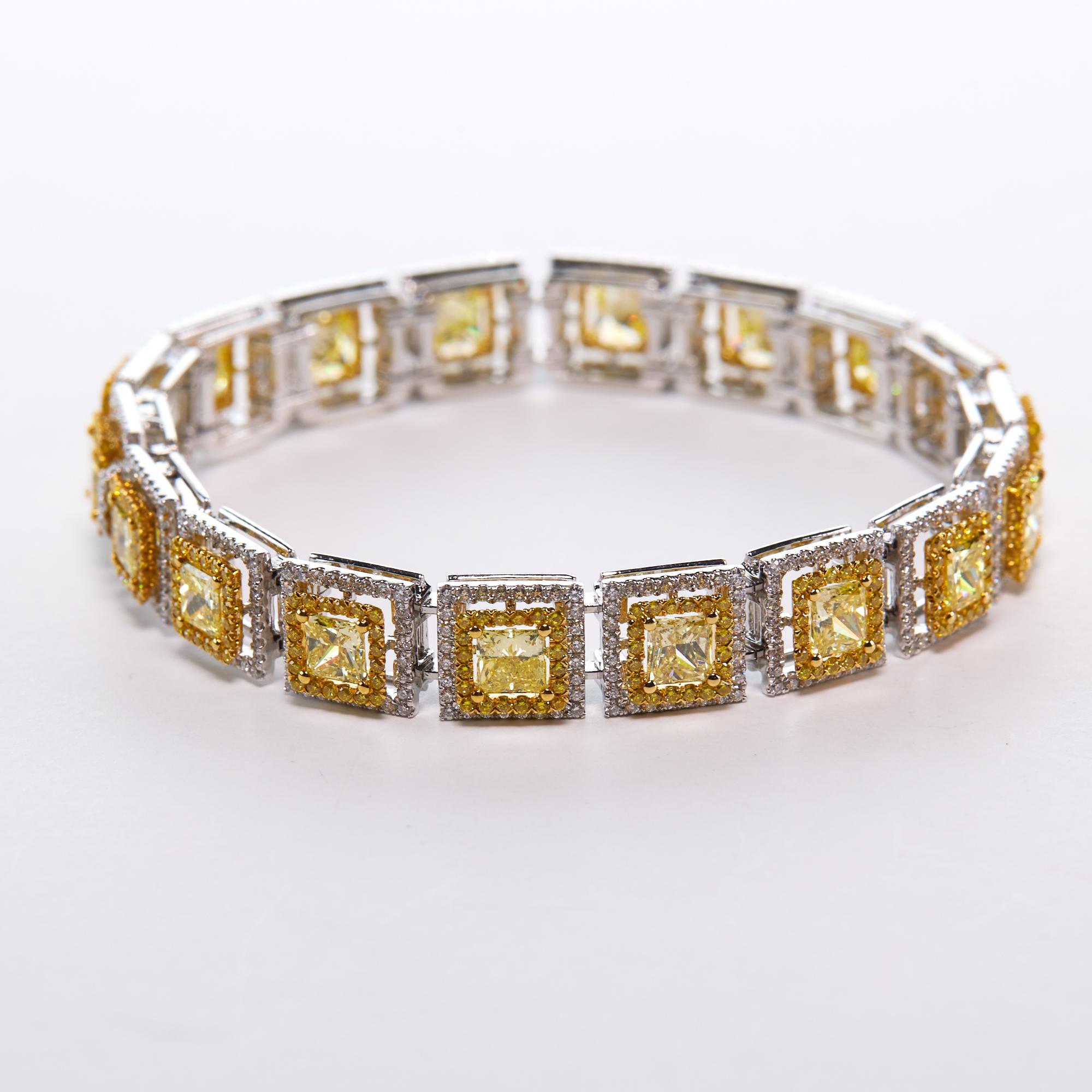 Princess Cut Fancy Yellow and White Diamond Modern Bracelet For Sale