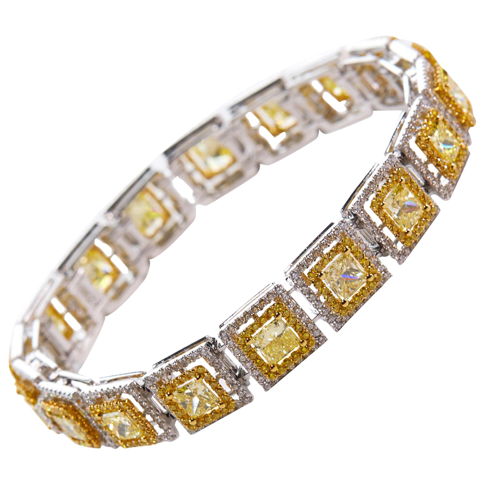 Fancy Yellow and White Diamond Modern Bracelet For Sale
