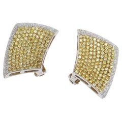 Fancy Yellow and White Diamond Pavé Stud Earrings in White Gold