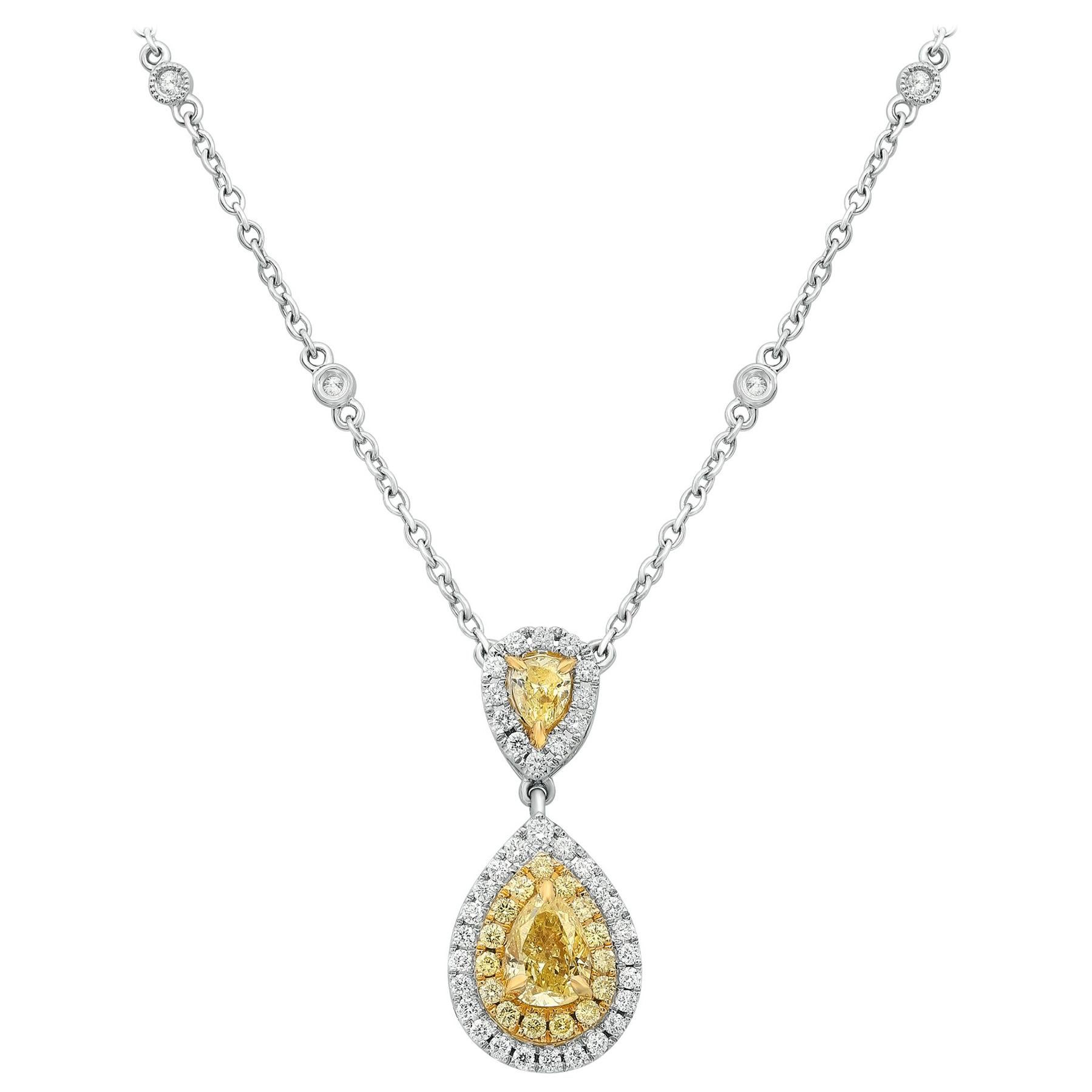 Fancy Yellow and White Diamond Pear Shaped Pendant Set in 18 Karat Gold
