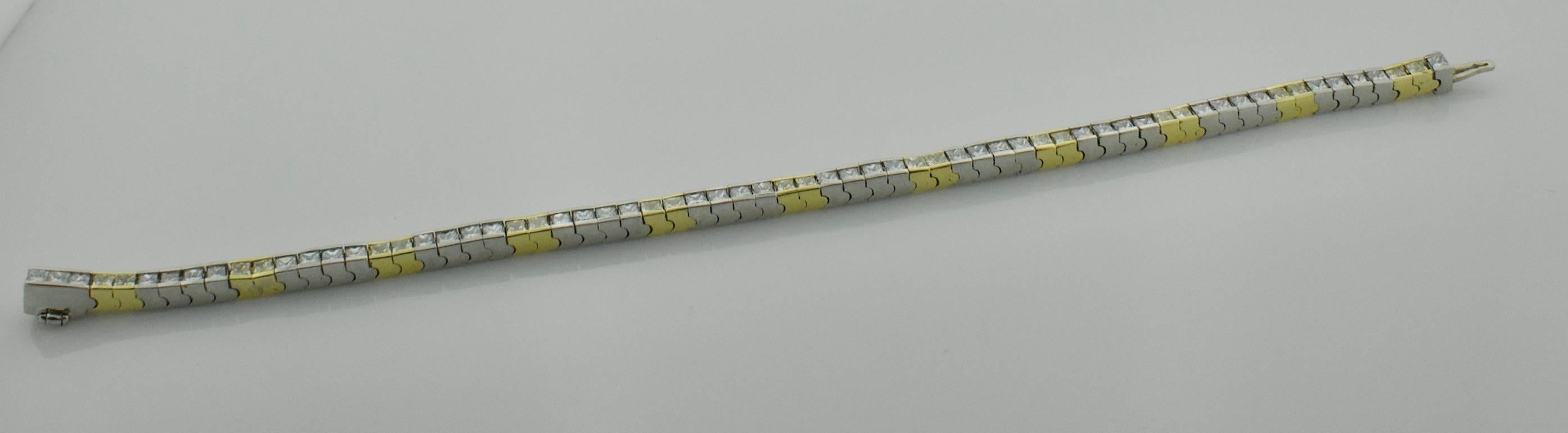 Modern Fancy Yellow and White Diamond Tennis Bracelet in Platinum and 18k 7.25 Carats