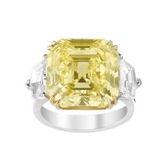 Fancy Yellow Asscher Cut GIA Diamond Engagement Platinum 950 Ring