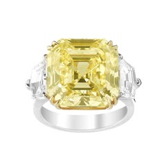 Fancy Yellow Asscher Cut GIA Diamond Engagement Platinum 950 Ring