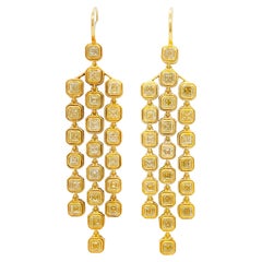 Fancy Yellow Asscher Diamond Dangle Earrings in 18k Yellow Gold