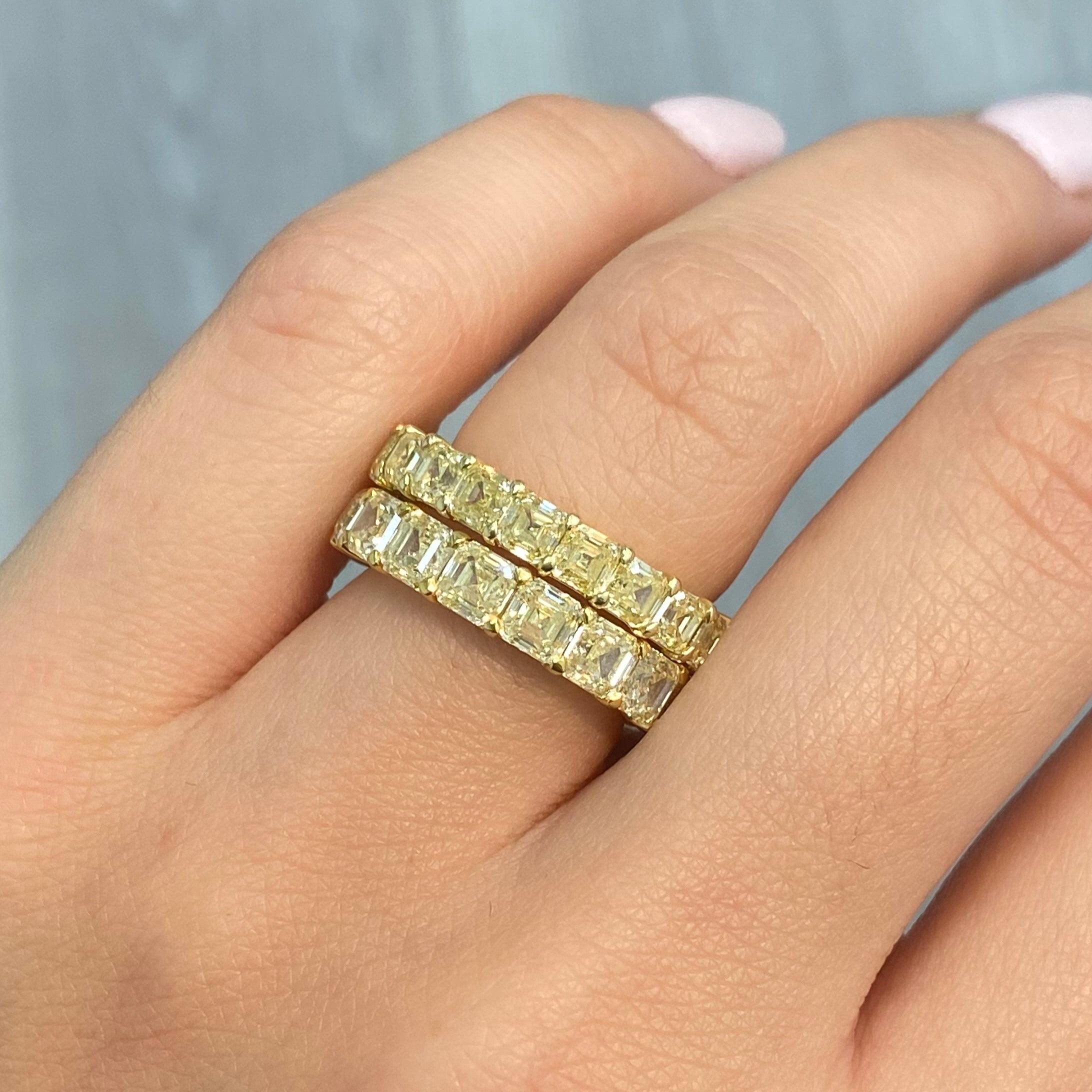6.15 Carats
Fancy Yellow
Asscher Cuts
17 Individual Diamonds
VS Clarity
Set in 18k Yellow Gold 
Handmade in NYC 

This piece can be viewed before purchase in our showroom in NYC, or at one of our retail partners throughout the country, please