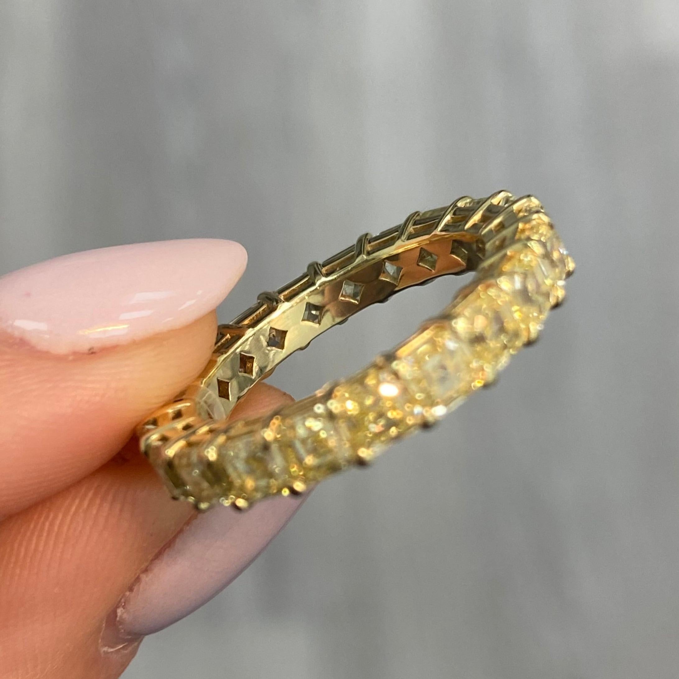 Women's Fancy Yellow Asscher Diamond Eternity Band For Sale