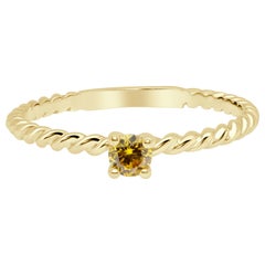 Fancy Yellow Brilliant Cut Diamond Solitaire, Twisted 18 Karat Gold Band