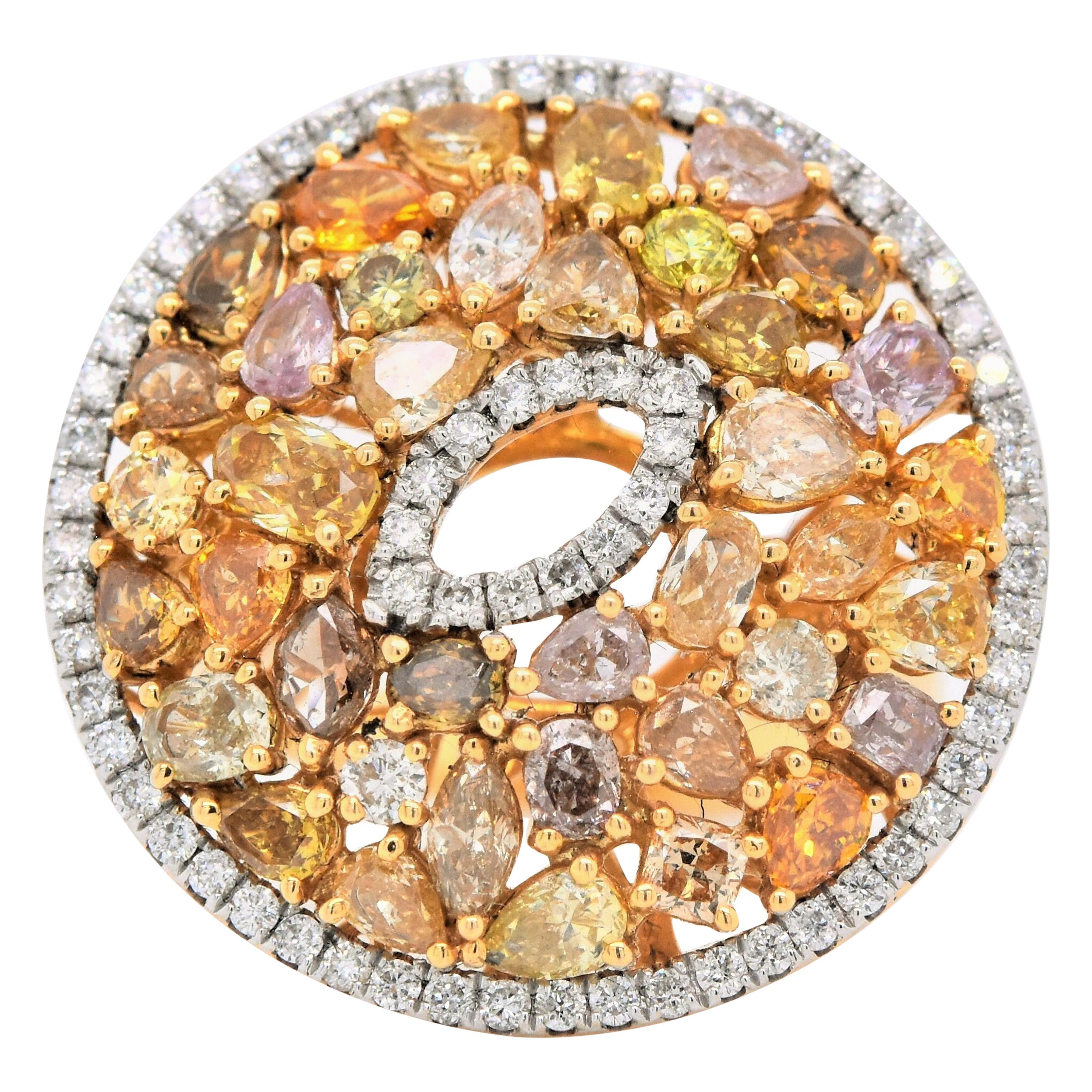 GIA Certified 4.22 Ct. Natural Fancy Multi-color Diamond Cluster Snake Eye Ring  For Sale