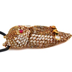 Fancy Yellow Cognac Champagne White All Diamonds Ruby Emerald Large Owl Pendant