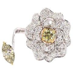 Fancy Yellow Color Natural Diamond Ring in 18k Solid Gold (Certified)