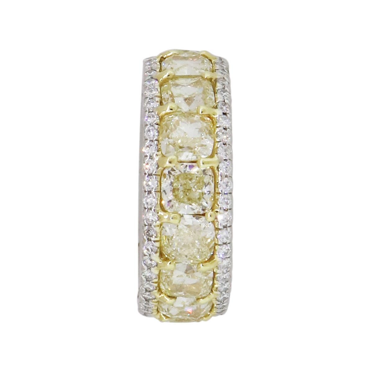 Fancy Yellow Cushion Cut Diamond Eternity Band In Excellent Condition In Boca Raton, FL