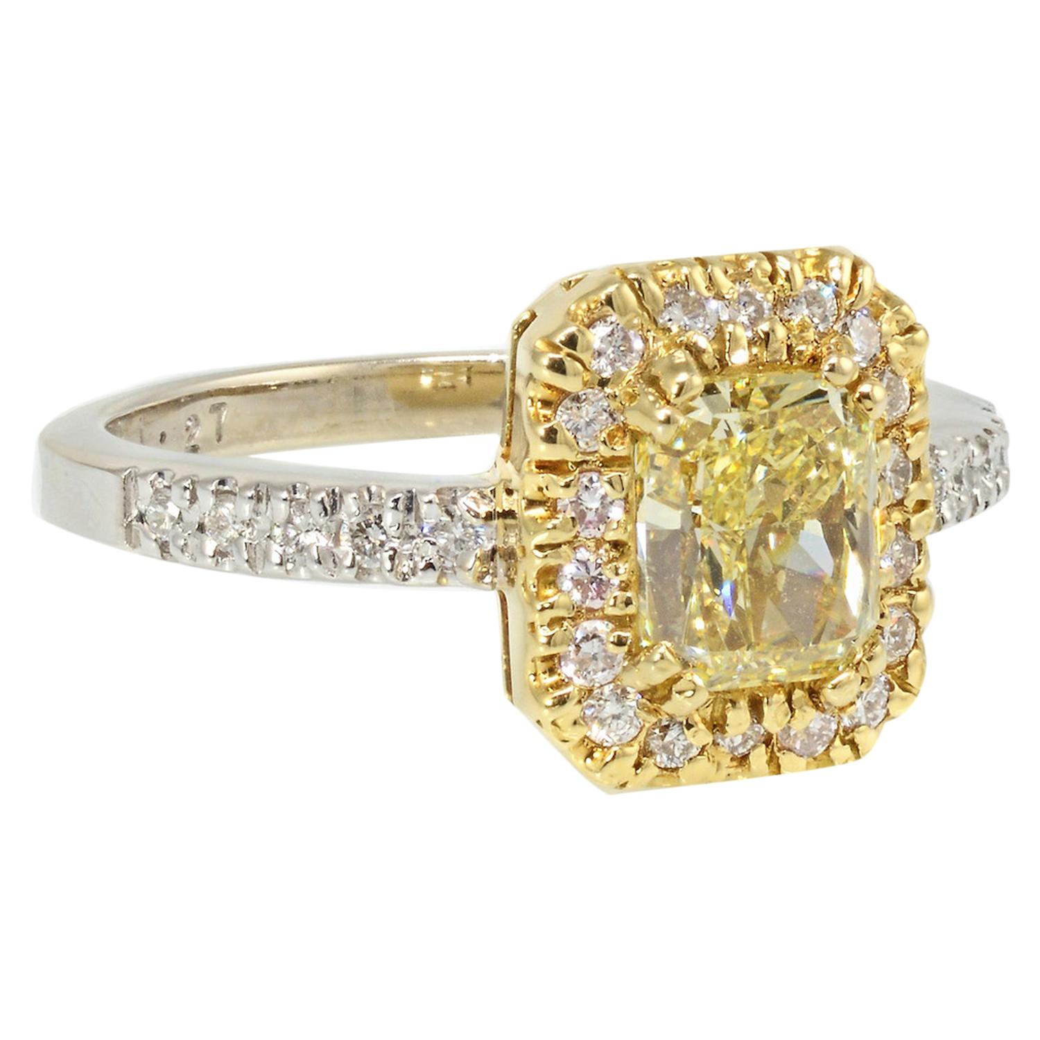 Fancy Yellow Cushion Cut Halo Set Diamond Engagement Ring