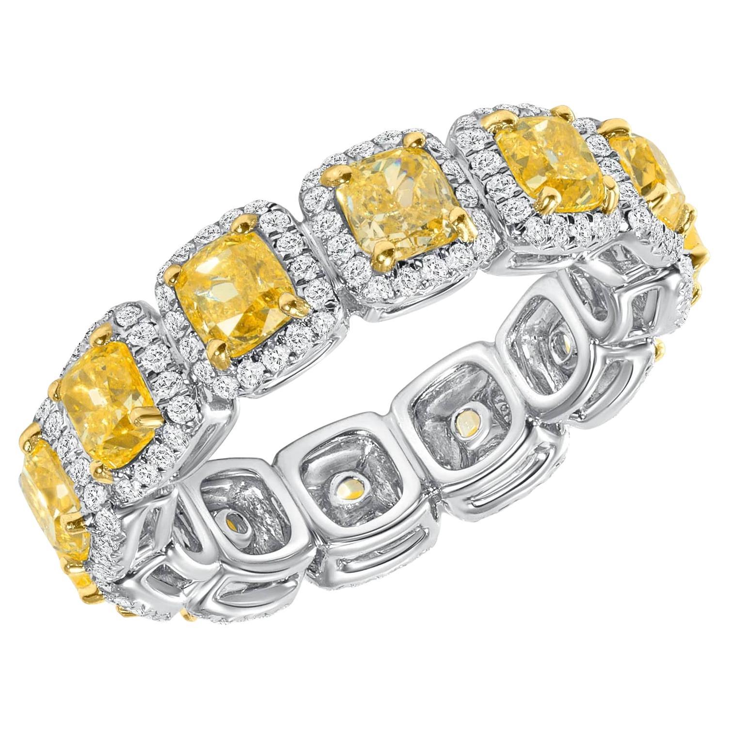 For Sale:  Xiomara's Fancy Yellow Cushion Cut Halo Eternity Band Ring