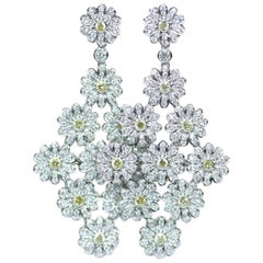 Fancy Yellow Diamond 18 Karat White Gold Chandelier Flower Earring