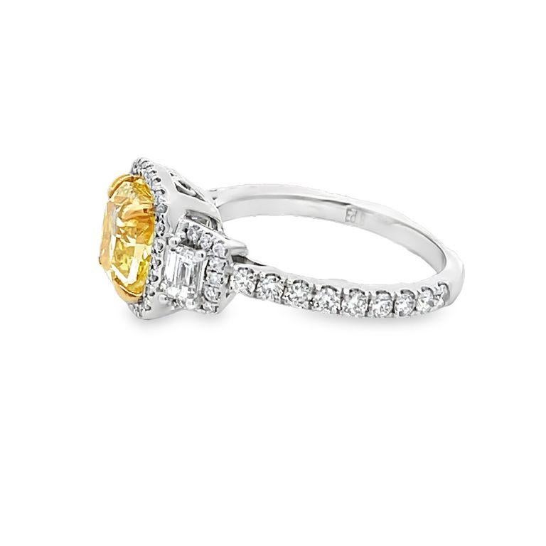 Modern Fancy Yellow Diamond 2.01CT GIA White Diamonds 1.15CT in 18K White Bridal Ring For Sale