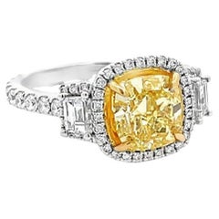 Fancy Yellow Diamond 2.01CT GIA White Diamonds 1.15CT in 18K White Bridal Ring