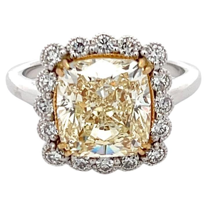Fancy Yellow Diamond 5.05ct Ring 14K Yellow & White Gold For Sale